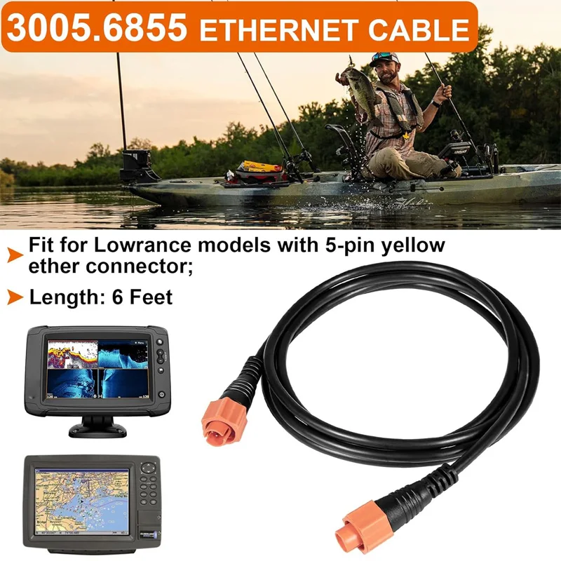 0127-51 Ethernet Cable 6ft(1.8m) ETHEXT-6YL 5-Pin 3005.6855 Network Cable Fit for Most Lowrance Devices
