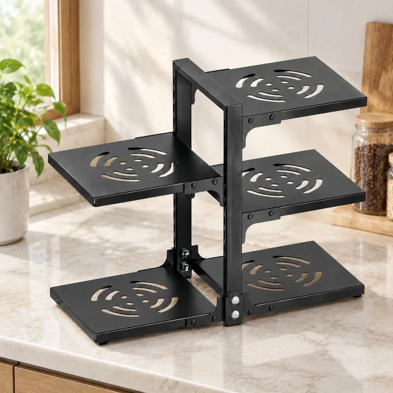 Multi-Level Stainless Steel Kitchen Organizer for Pots, Pans, Rice Cooker, and Condiments Storage
