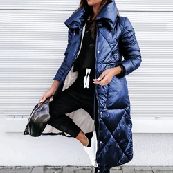 Fashion New Women Solid Color Thicken Warm Parkas Coats Winter Simple Stand Collar Long Sleeve Zipper Casual Slim Female Coats