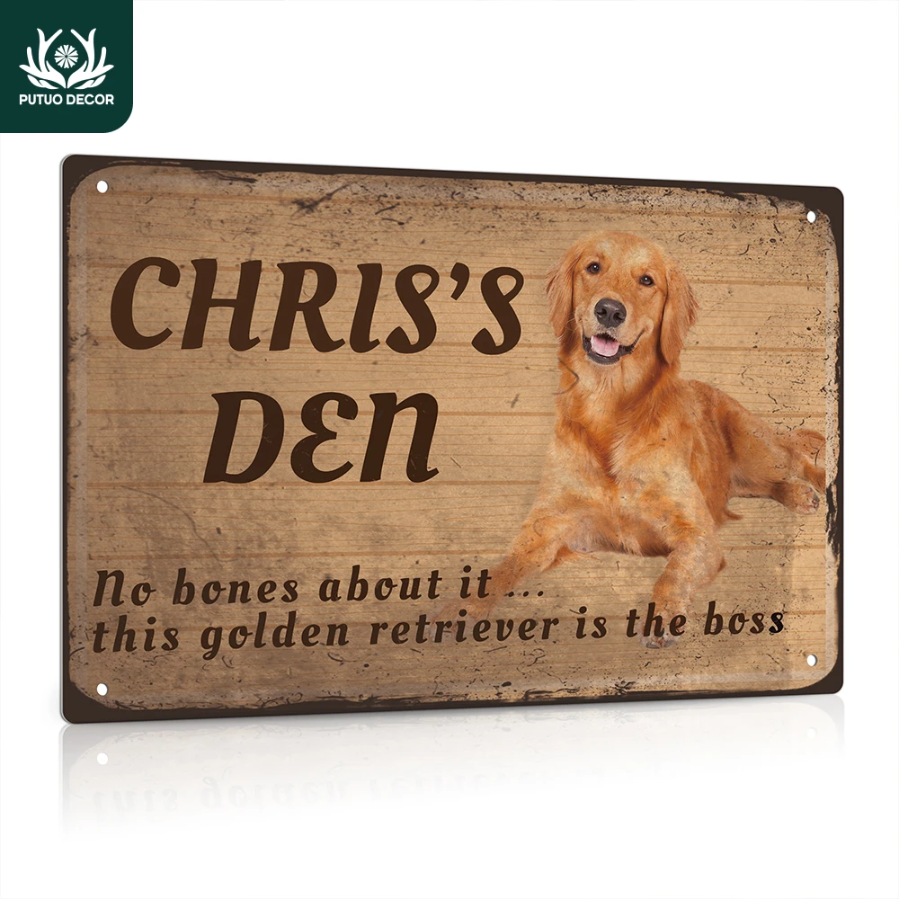 

Putuo Decor Custom Metal Sign, Den No Bones About It This Golden Retriever Is the Boss, Wall Decoration for Home Backyard