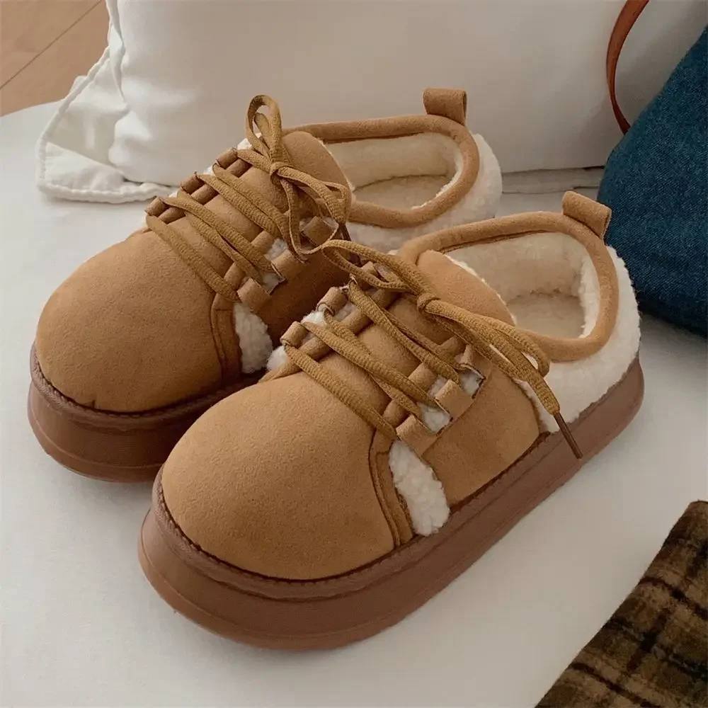 Women's Creative Tie Sport White Shoes Casual Board Shoes Outer Fashion Non-slip Thick Bottom Winter Warm Cotton Shoes