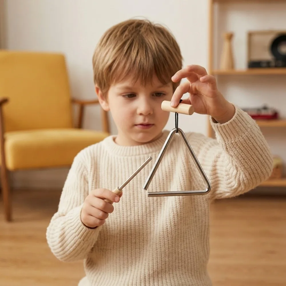 

4/5/6in Triangle Instrument with Striker Percussion Bell Rhythm Steel Triangles Rhythm Instrument Wood Children Music Instrument