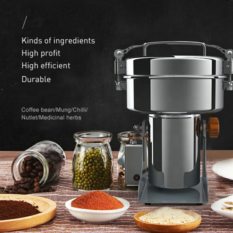 Commercial Grain Grinder High Speed 2500W Cereals Spices Powder Crusher Stainless Steel Coffee Grinder