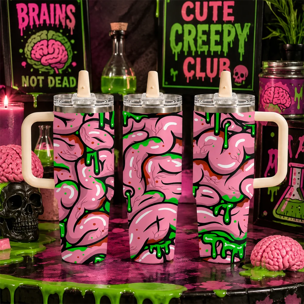 Halloween Creepy Monster Doodle Vacuum Flasks 40oz Thermal Tumbler with Handle Stainless Steel Insulated Water Portable Mug Cup