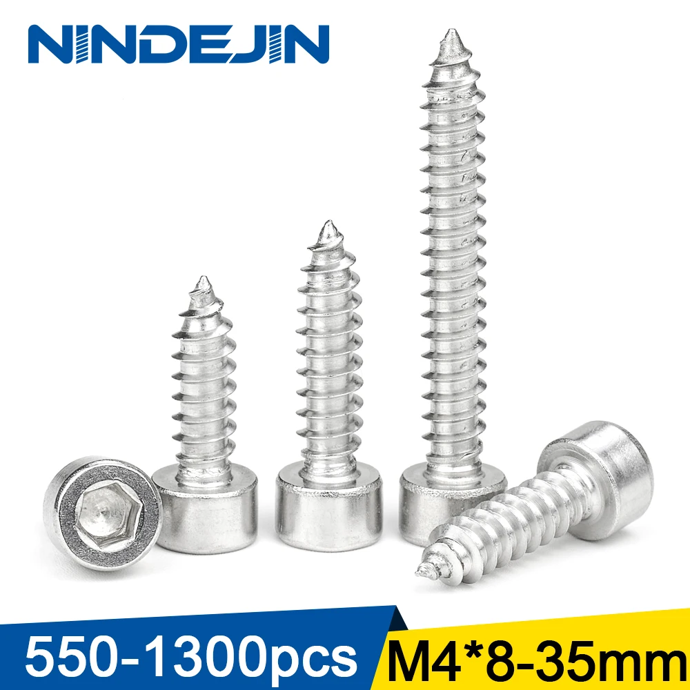 

NINDEJIN 550-1300pcs M4 Hex Socket Cap Head Tapping Screw 304 Stainlee Steel Allen Head Screw for Speaker