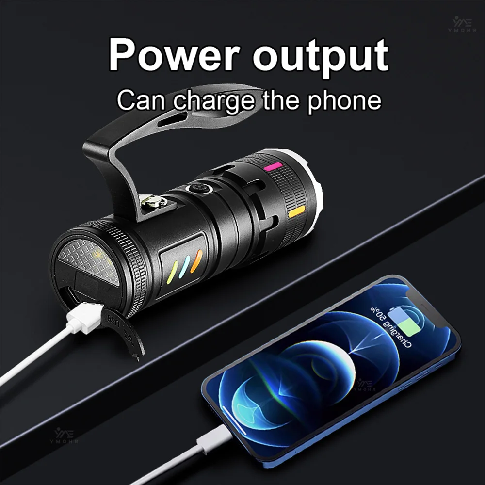 7800mAh Battery Flashlights High Power Rechargeable Led Flashlight White Laser Tactical Torch Power Bank Fishing Camping Lantern view 5