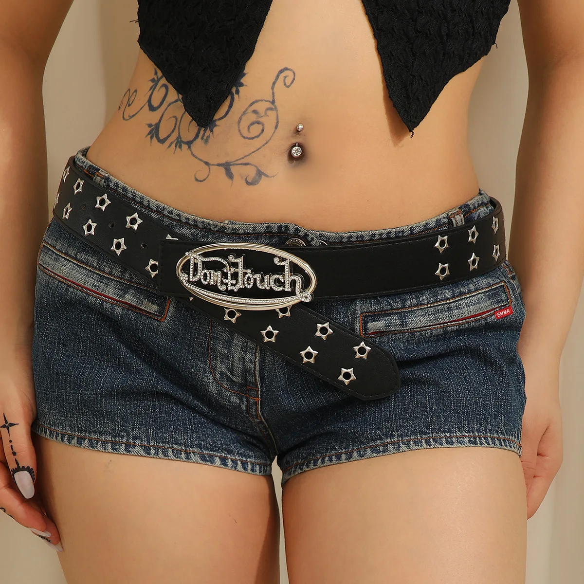 

European and American Punk Style Rivet Hip-hop Belt Motorcycle Style Belt 2025 New Letter Rhinestone Letter Belt