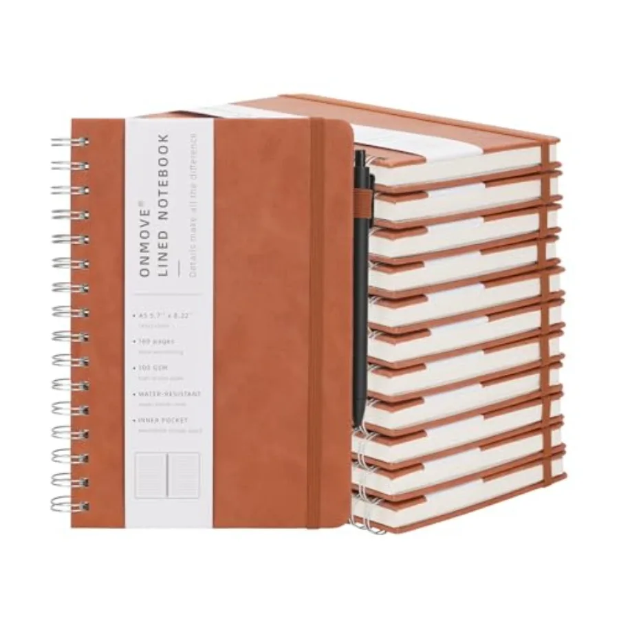 

Spiral Notebooks Journal for Women Men 12 Pack Bulk Leather Hardcover with Pen Holder A5 160 Pages 100 GSM Thick Paper for Work