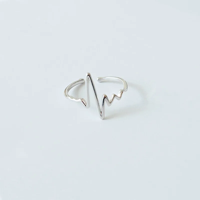 

Fashion Electrocardiogram 925 Sterling Silver Wave Heartbeat Lightning Opening Rings R067