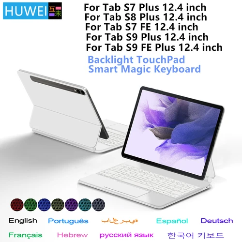 Teclado mágico para Samsung Galaxy Tab S7 S8 S9 FE Plus 12,4 ""para Tab S7 + S8 + S9 + 12,4"" funda con teclado con diseño flotante inteligente