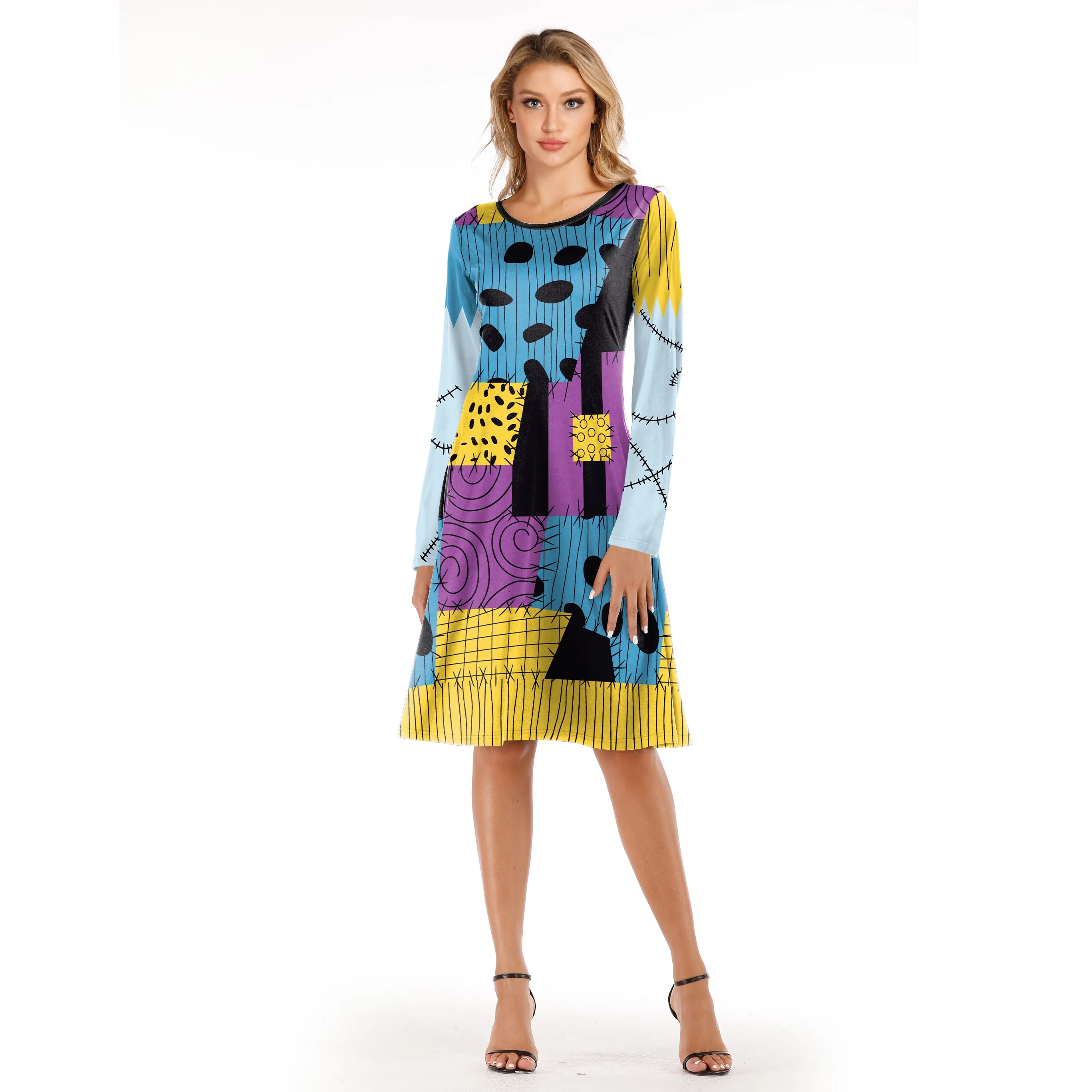 

Halloween Matching Outfit Dress Carnival Party Long Sleeve Dresses Movie Sally Cosplay Costumes Mother Daughter Clothing