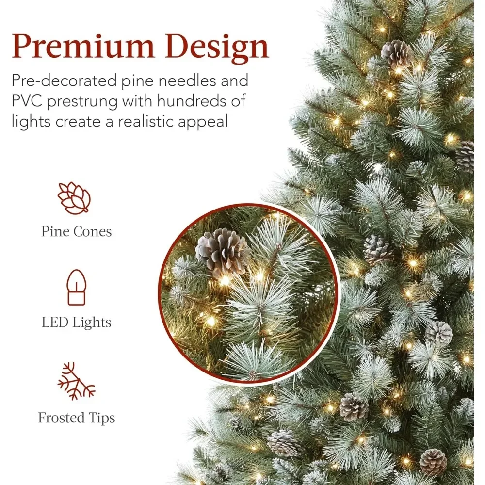 Christmas Tree Pre-Lit Pine, Pre-Decorated Artificial Holiday Decor w/ 1,320 Branch Tips, 2-in-1 White and Multicolor LED Lights