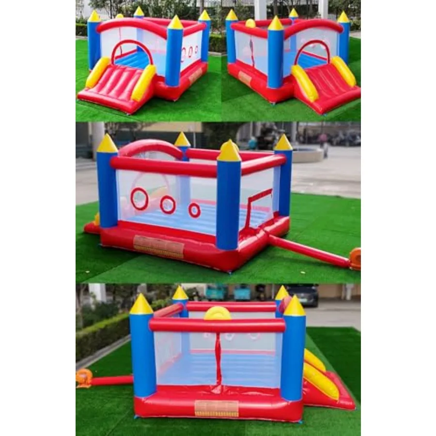 Hüpfburg aus 100 % PVC für Hochleistungs-Hüpfburg in kommerzieller Qualität mit breitem Rutsche-Sprungbereich, Basketballkorb, Fußballtor und Wurfspiel