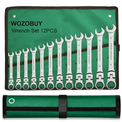 WOZOBUY Flex Head Ratchet Wrench Set,Metric,Chrome Vanadium Steel Combination Spanner Key Wrench Kits Hardware Hand Tool