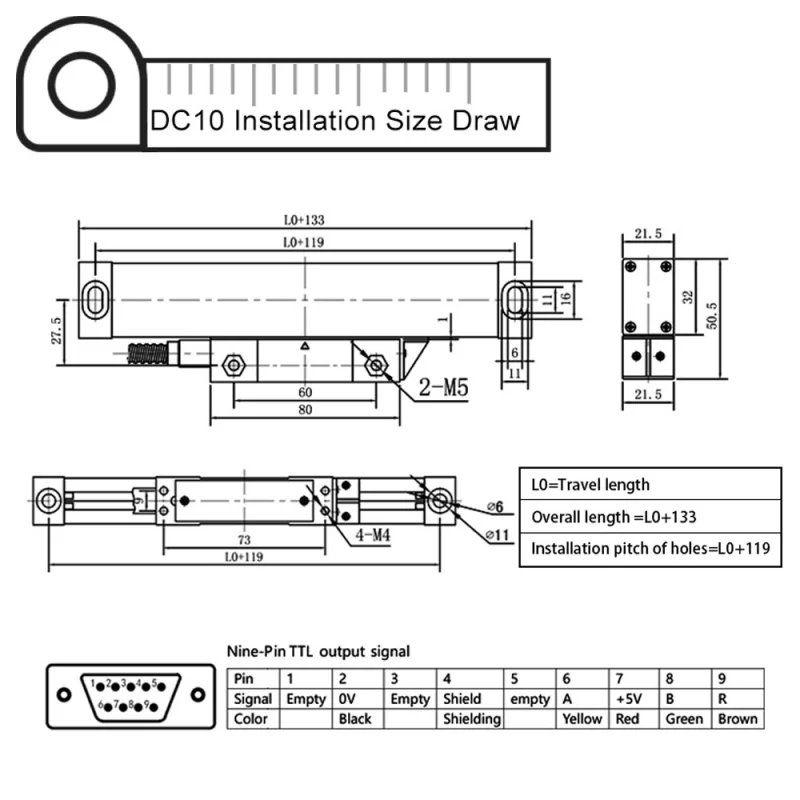 DITRON Dro 1/2/3 Axis Digital Readout Kit 50-1000mm Optical Grating Ruler Linear Glass Scale Encoder for Lathe Milling Machine