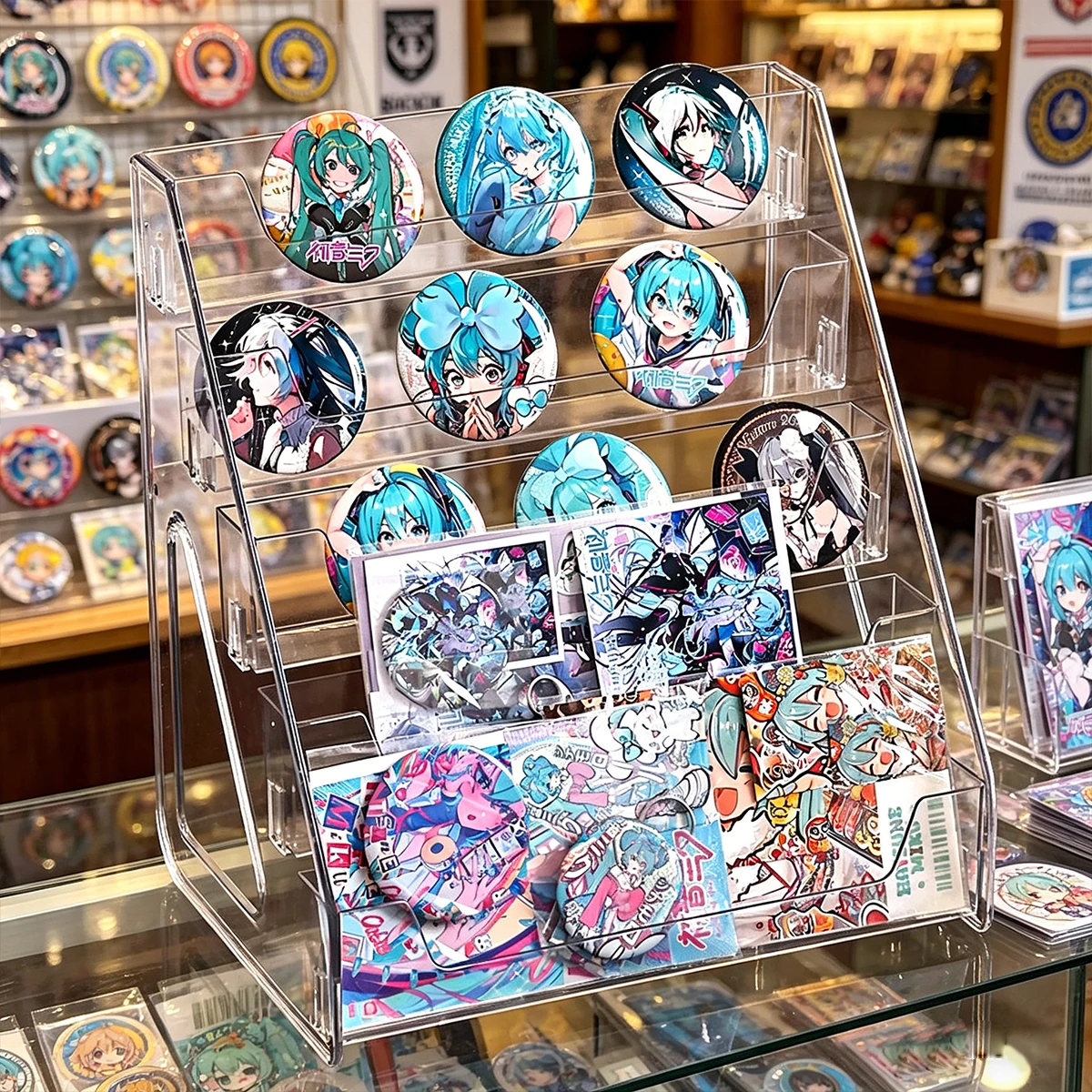 

1pcs acrylic badge bar display rack with a stepped dust-proof storage rack, suitable for anime collectibles and jewelry cards