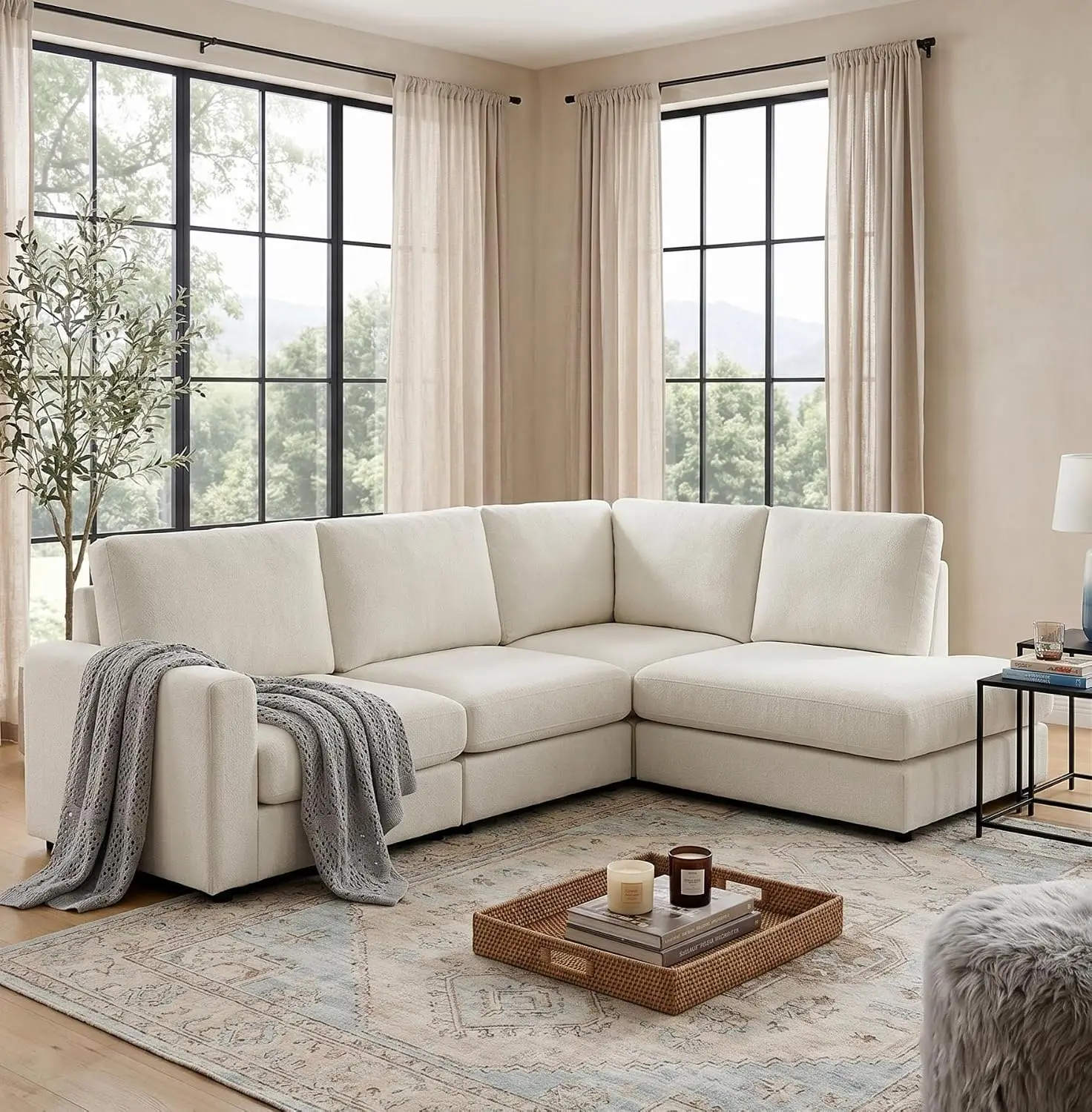 L Shaped Sectional Sofa with Reversible Chaise for Living Room & Apartment, 100
