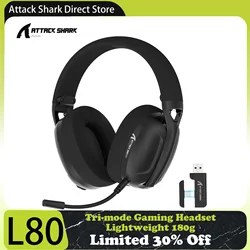 Attack Shark L80 트라이 모드 게임용 헤드셋, 경량 180g, 5.1 채널 Hi-Fi 스테레오 서라운드 사운드, 플러그형 마이크