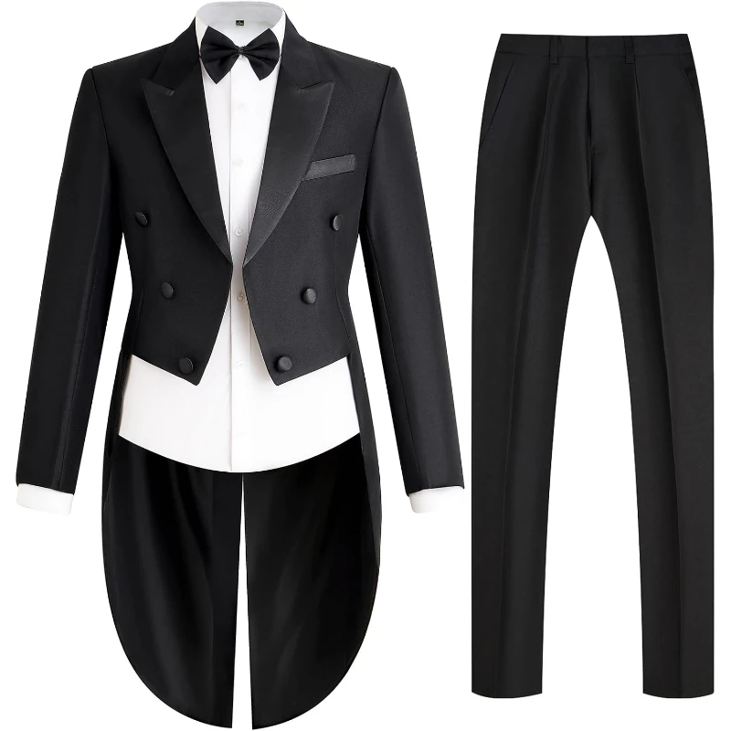 

2pcs Mens Tailcoat Suit Jacket Tuxedo Double Breast Swallow Tail Coat Pants