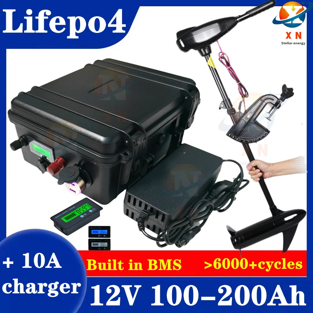 Batería LiFepo4 12V 100Ah 120Ah 150Ah 180Ah 200Ah con Bluetooth para Motor de pesca pesca barco inflable camping EV