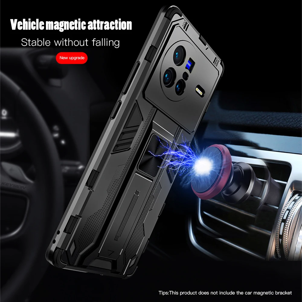 KEYSION Shockproof Armor Case for VIVO X80 X80 Pro 5G X70 Pro+ Soft Silicone+PC Kickstand Phone Back Cover for iQOO Neo 6 6 SE