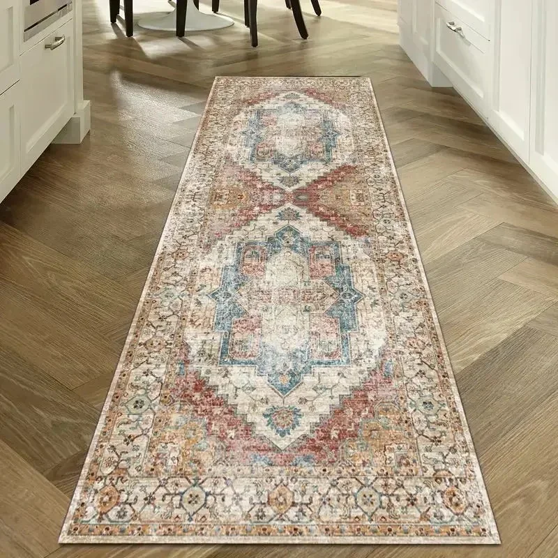 VIKAMA Bohemian Corridor Carpet Geometric Pattern Crystal Velvet Floor Mat Entrance Kitchen Staircase Long Rug Home Decoration