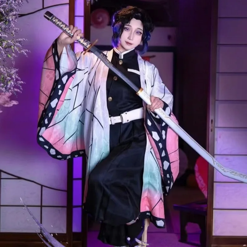 Kochou Shinobu 코스프레 의상 여성 일본 애니메이션 만화 Kochou 유니폼 가발 머리카락 할로윈 파티 Cos 크리스마스 선물