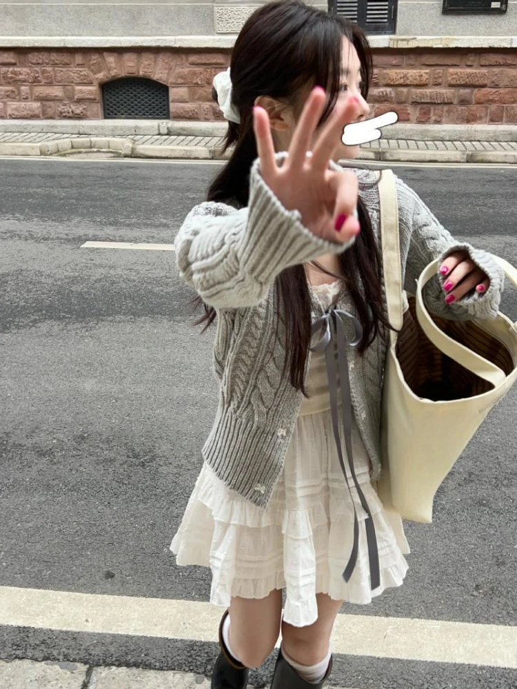 Ropa de calle, Faldas de hadas blancas para Mujer, Faldas de cintura alta acampanadas para Mujer Y2k, minifalda estética de primavera con volantes para Mujer Grunge