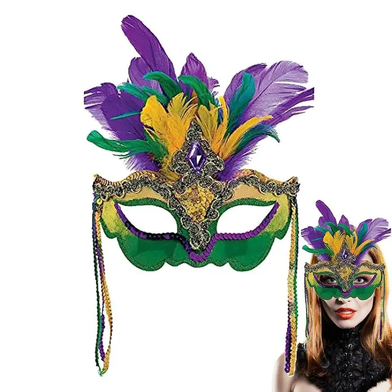 Glitter Masque Halloween Adjustable Glitter Colored Feather Face Cover With Ribbon Women Masquerade Cosplay Costume