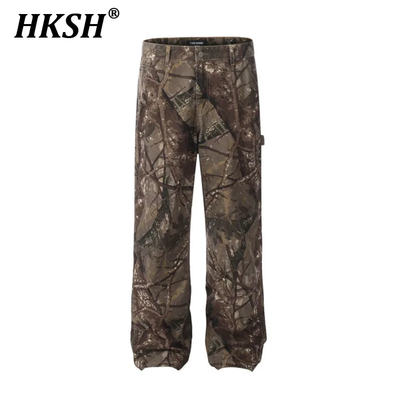 HKSH Camouflage Casual Denim Pants Men's Trend Punk Outdoor Tree Branch Wood Digital Print Outdoor Straight Vintage Jeans HK0958