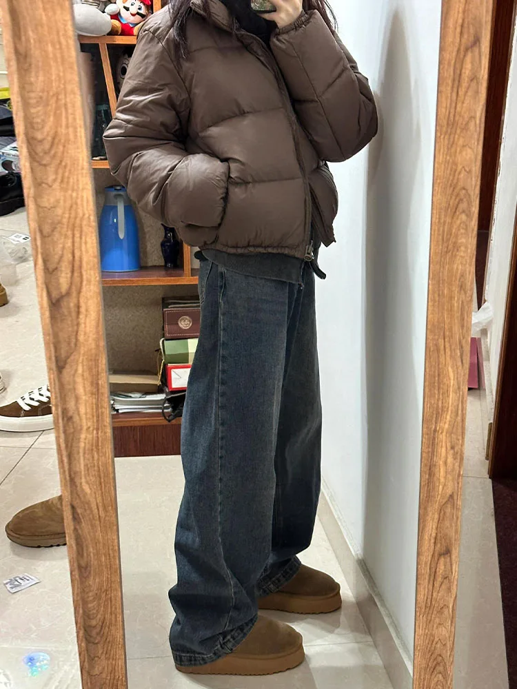 Jeans a gamba larga foderati in Fce da donna Pantaloni bootcut Vestibilità ampia Pantaloni dimagranti a taglio dritto Jeans casual a vita alta autunno inverno