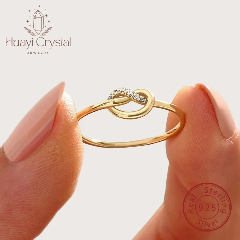 

S925 Sterling Silver Knotted Heart Zircon Simple Women's Ring Jewelry Gift for Couples