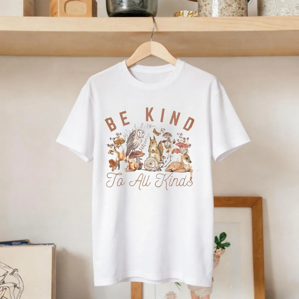 Be Kind Wildlife Shirt Forest Animal Tees Cute Animal Print T Shirt  Nature Lover Clothes Women Rural Style T Shirt