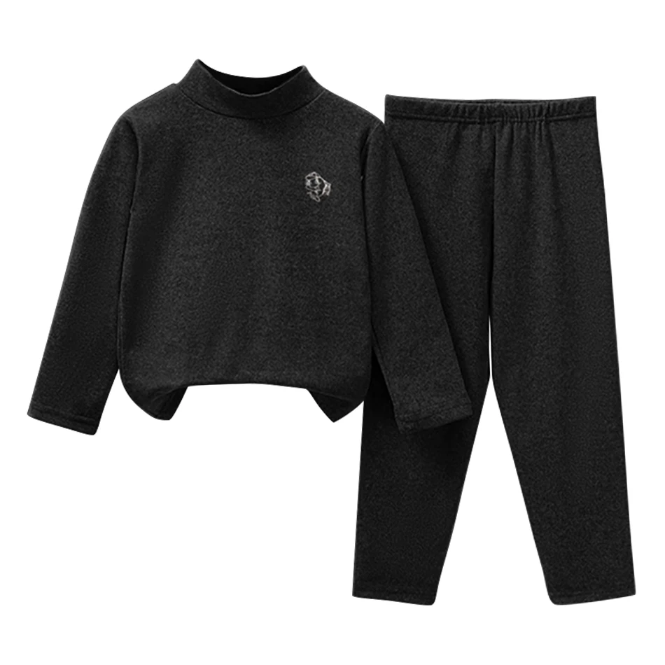 Stylish and Warm Children Solid Color Fleece Mid-Collar Pajama Sets Boys and Girls Comfortable Soft casual Sleepwear New