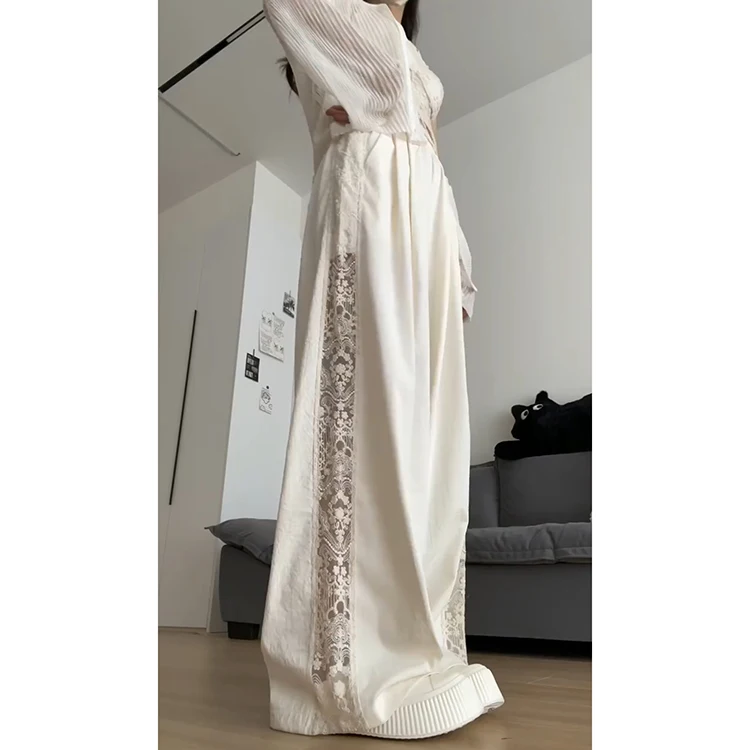 نسيج الحرير الجليد بنطال ذو قصة أرجل واسعة المرأة الصيف جديد Sle حجم صغير الجوف خارج الربط السراويل الكورية Sle Cr الأبيض #4