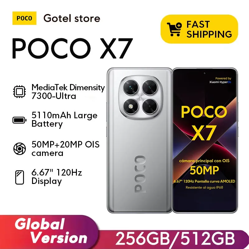 POCO X7 5G الهاتف الذكي الأبعاد الإصدار العالمي 6.67 "AMOLED 120 هرتز 5110 مللي أمبير شحن سريع 50 ميجابكسل كاميرا NFC