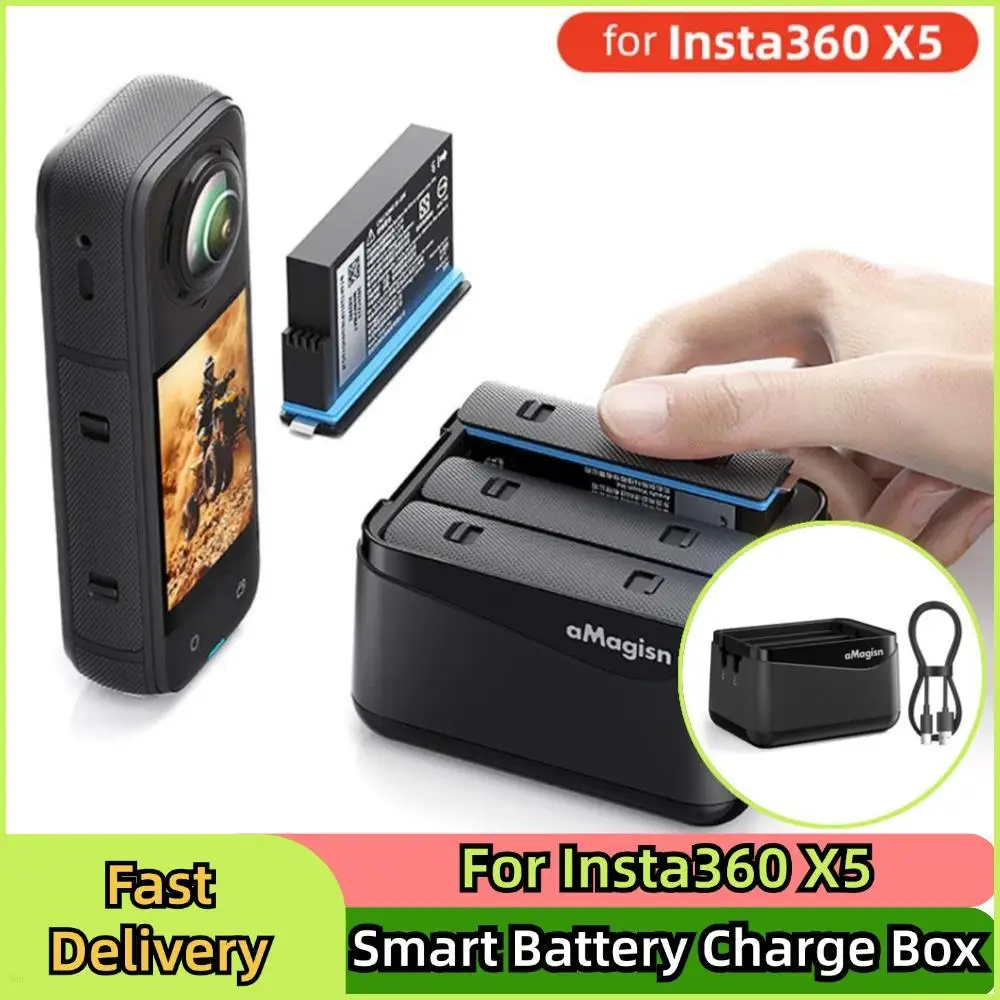 

Для Insta360 X5 умная зарядная коробка для аккумулятора мини-легкое зарядное устройство для хранения аккумуляторов двусторонний зарядный чехол для Insta360 X5