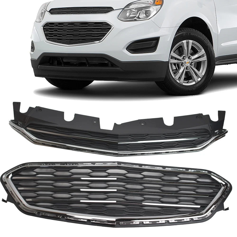 Fits 2016 2017 Chevrolet Equinox Front Upper and Lower Bumper Grille Set Chrome