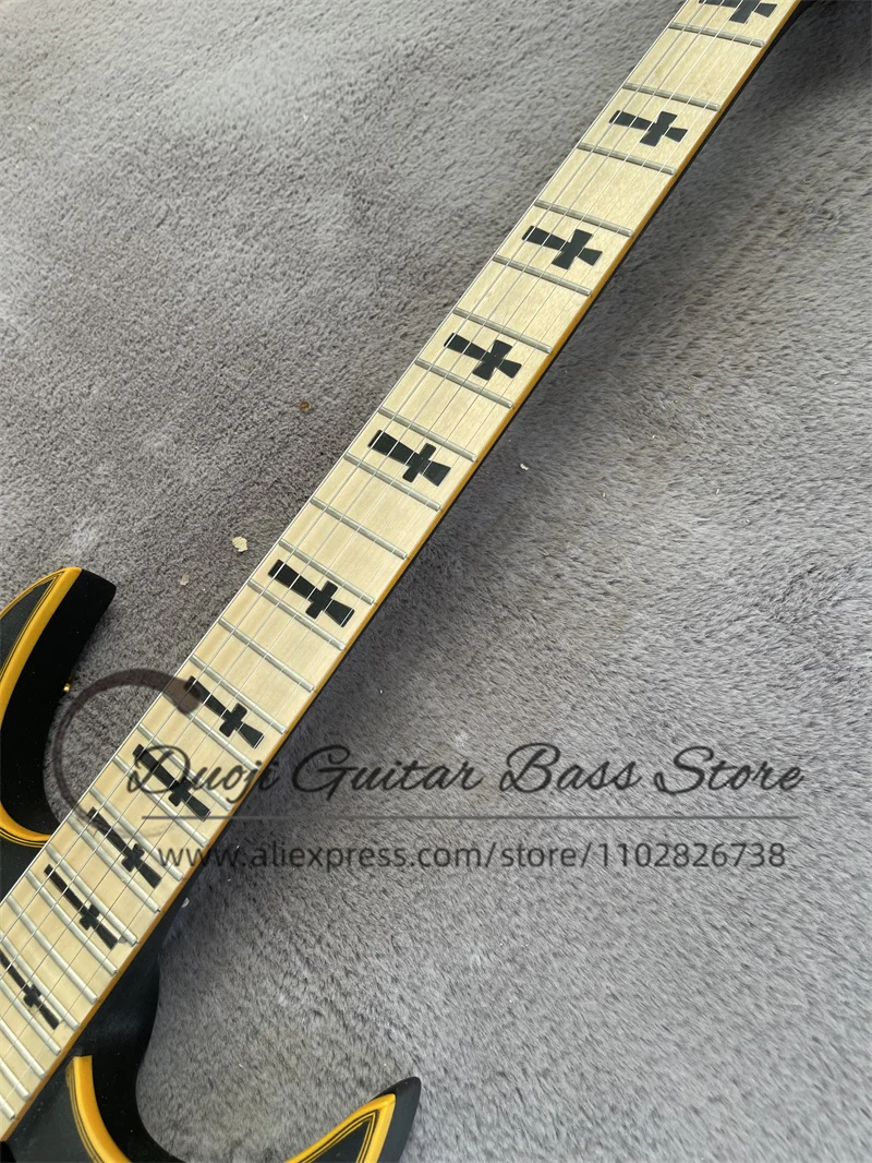 Pre-sale matte black electric guitar Yellow bound tremolo Bridge Maple neck Set In mahogany body maple fingerboard gold Tuners