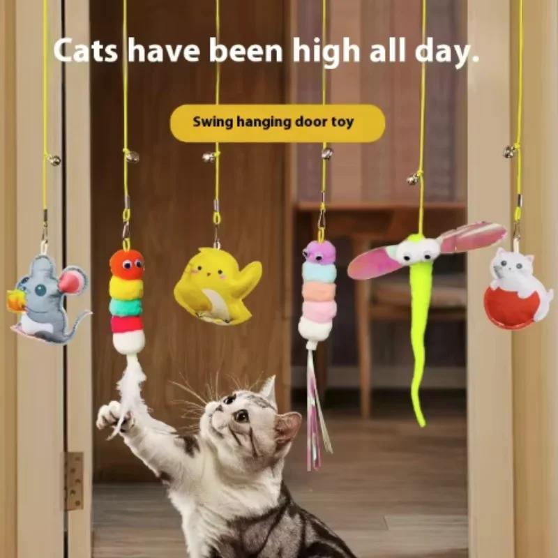1 Stück Katzenspielzeug zum Aufhängen an der Tür, elastisches Seil, Katzenstab, Feder, Haustierzubehör für Katzen und Hunde
