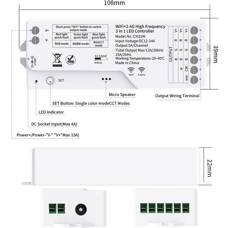 LICE-Smart APP Controlled WIFI High Frequency 3 In 1 Low Noise LED Controller For Alexa For Google Home Voice Dimming RGBCCT