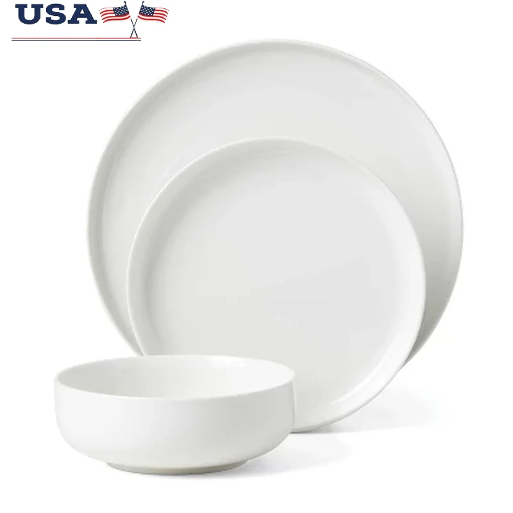 

12pc Durable Porcelain Dinnerware Set Service 4 Includes Dinner Plates Salad Plates Bowls Dishwasher Microwave Safe Classic