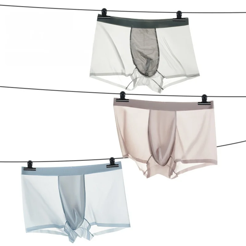 

Ultra-Thin Summer 3D Men's Boxer Briefs Anti-Hook Cold Silk Non-Marking Bacteriostatic Comfortable Underwear for Men