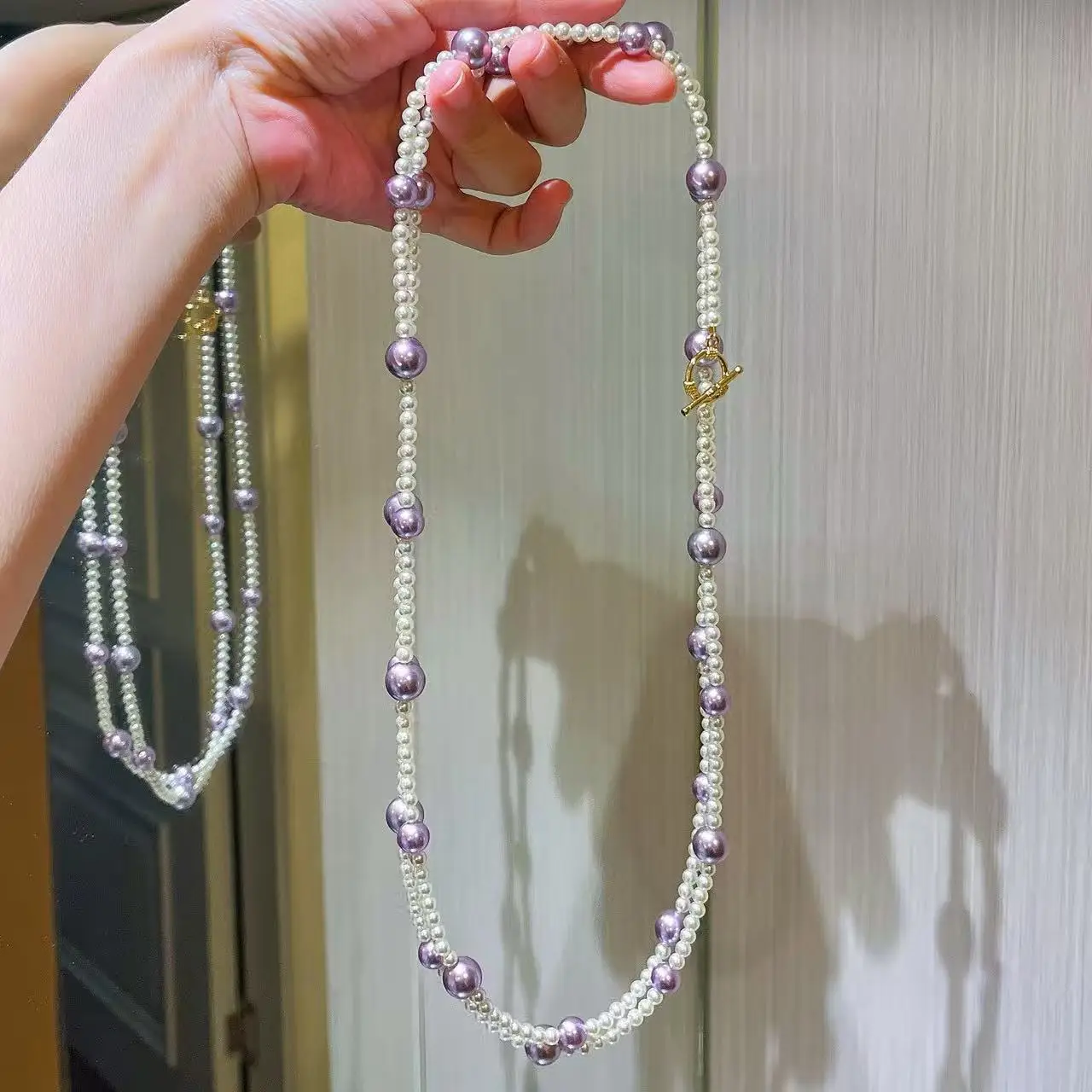 Autumn and Winter Purple Planet Mixed Color Pearl Necklace for Women Multiple Wearing Styles Plus Long Clothing Chain for Women