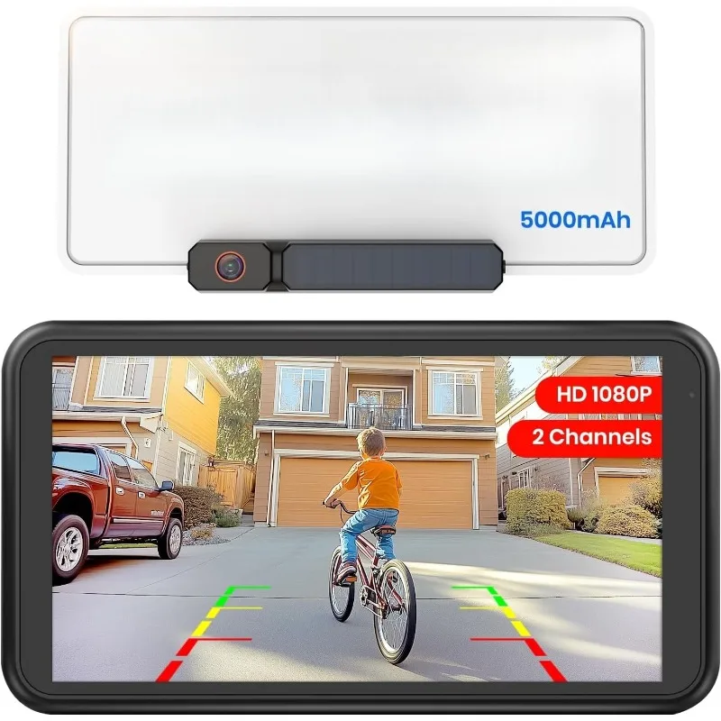

Solar Wireless Backup Camera with 5" 1080P Monitor: 5000mAh Battery 2 Mins DIY Installation & 2 Split Screen Back Up Ca