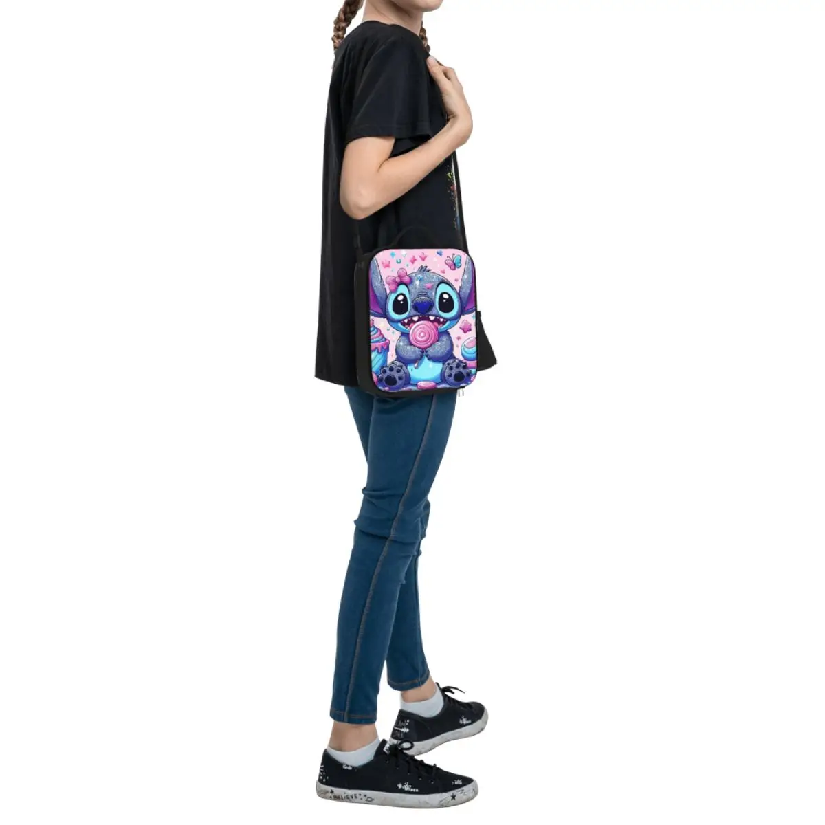 Custom Cartoon Pink Stitch Insulated Lunch Bags for Women Anime Cartoon Cooler Thermal Food Lunch Box Outdoor Camping Travel