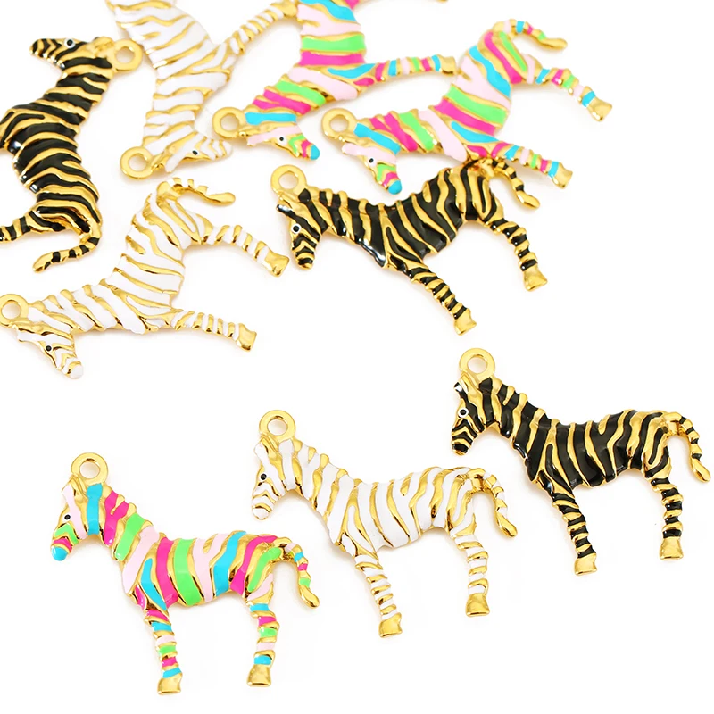 

2pcs Stainless Steel Colorful Enamel Zebra Charms For Jewelry Making Fashion Animal Pendants Jewelry Findings DIY Crafts