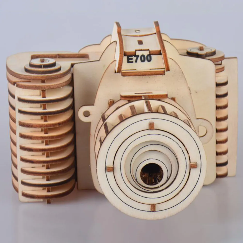 3D Wooden Puzzle Camera Shape Educational Creative Puzzle for Kids Enhance Imagination Creativity Exercise Ability Wood Color