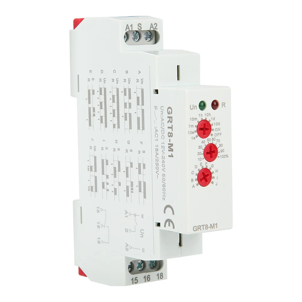 GRT8-M1 Multifunctional Delay Time Relay with 10 Functions DIN Rail Mount AC/ 12V~240V Multifunctional Delay Relay Delay Relay