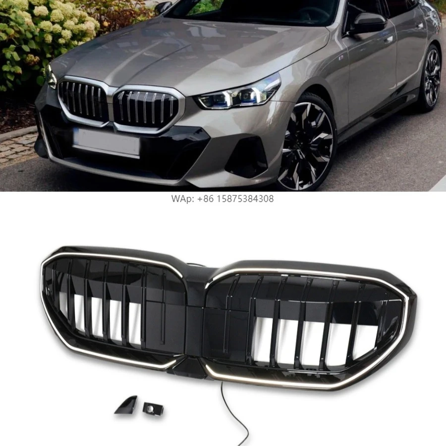 

Update All Black Mesh Gloss Black Single Line Front Bumper Grille LED Lamp for 5 Series G60 2024